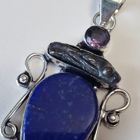Silver S925 with Natural stone and Natural pearl Pendant - Picture 4 of 6